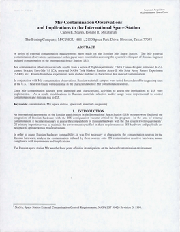 Mir Contamination Observations and Implications to the International Space Station Carlos E