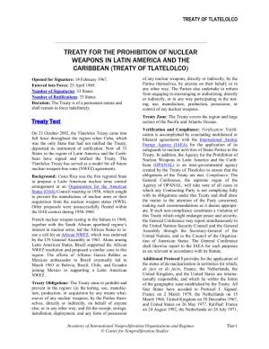Treaty for the Prohibition of Nuclear Weapons in Latin America and the Caribbean (Treaty of Tlatelolco)