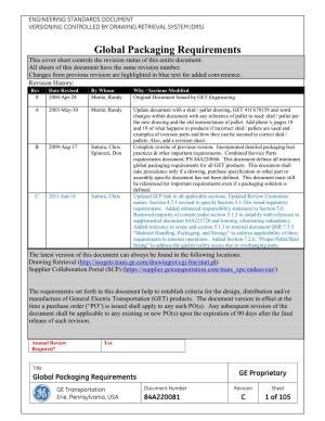 Global Packaging Requirements This Cover Sheet Controls the Revision Status of This Entire Document