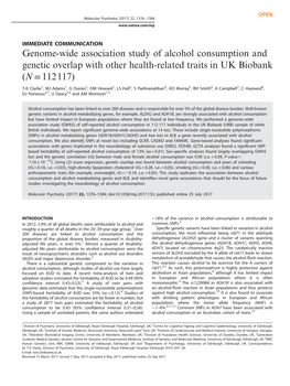 Genome-Wide Association Study of Alcohol Consumption and Genetic Overlap with Other Health-Related Traits in UK Biobank (N = 112117)