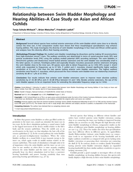 Relationship Between Swim Bladder Morphology and Hearing Abilities–A Case Study on Asian and African Cichlids