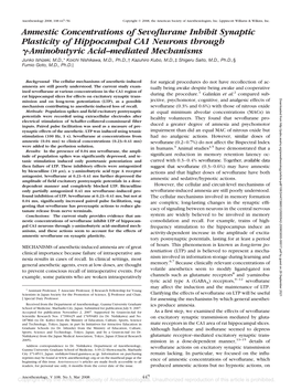 Amnestic Concentrations of Sevoflurane Inhibit Synaptic