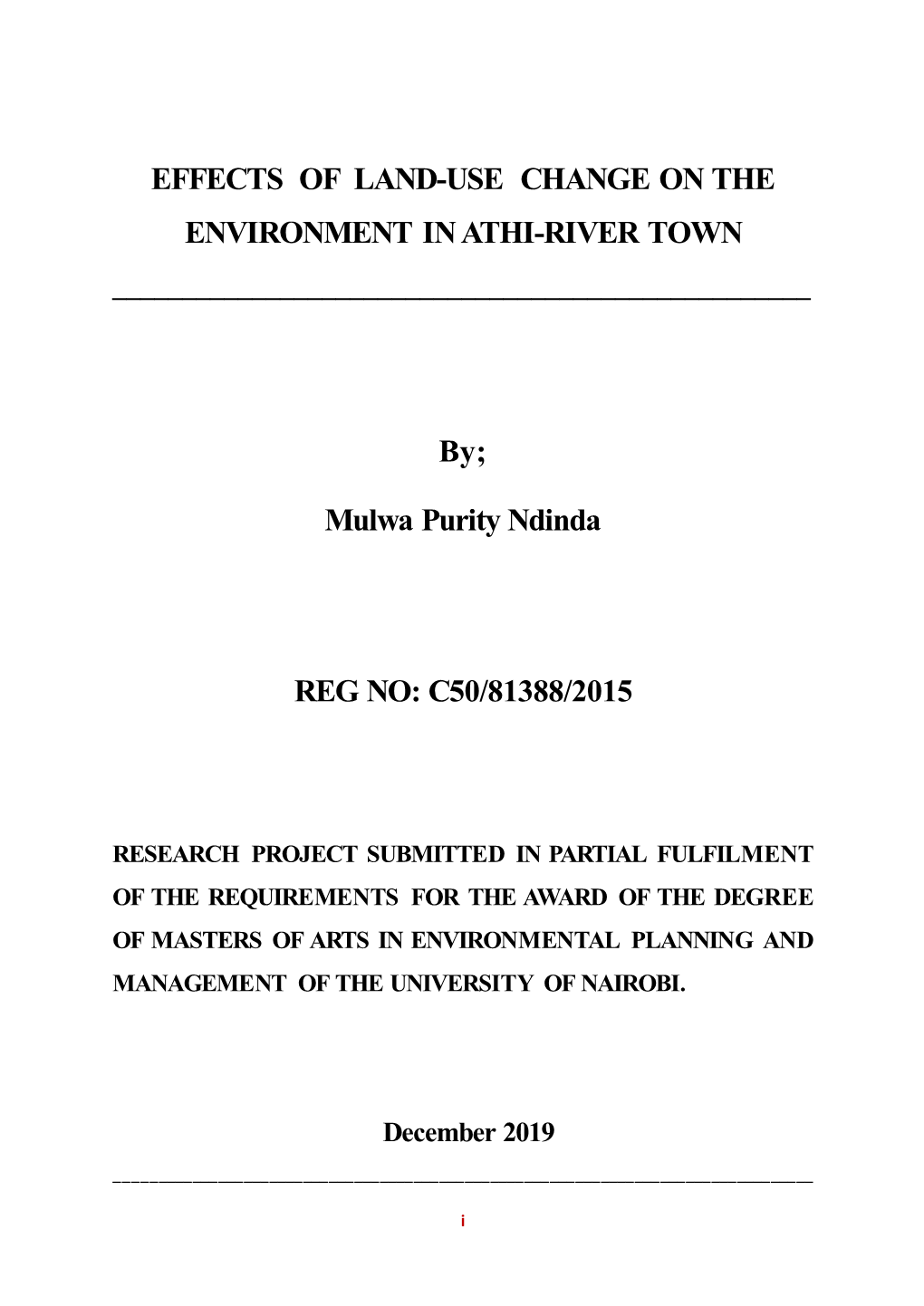 Effects of Land-Use Change on the Environment in Athi-River Town ______