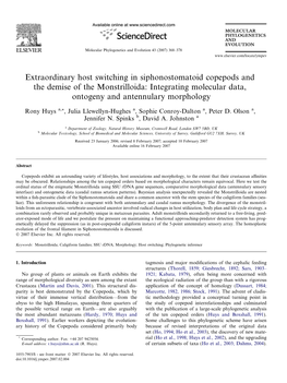 Extraordinary Host Switching in Siphonostomatoid Copepods and the Demise of the Monstrilloida: Integrating Molecular Data, Ontogeny and Antennulary Morphology