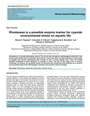Rhodanese Is a Possible Enzyme Marker for Cyanide Environmental Stress on Aquatic Life