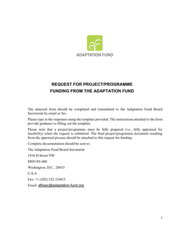 Request for Project/Programme Funding from the Adaptation Fund
