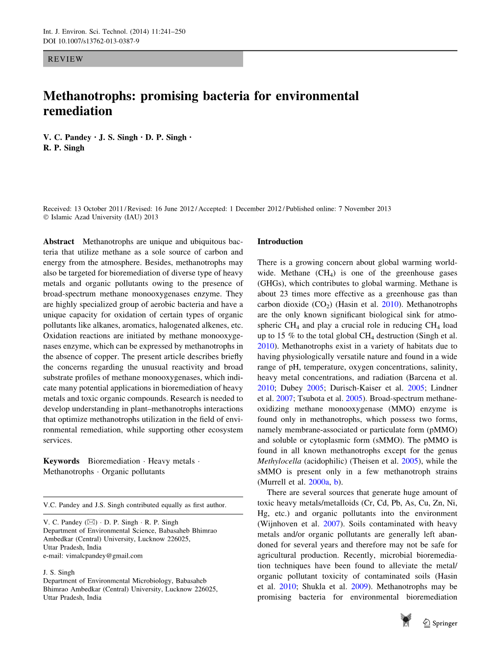 Methanotrophs: Promising Bacteria for Environmental Remediation