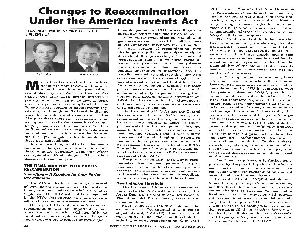 Changes to Reexamination Under the America Invents