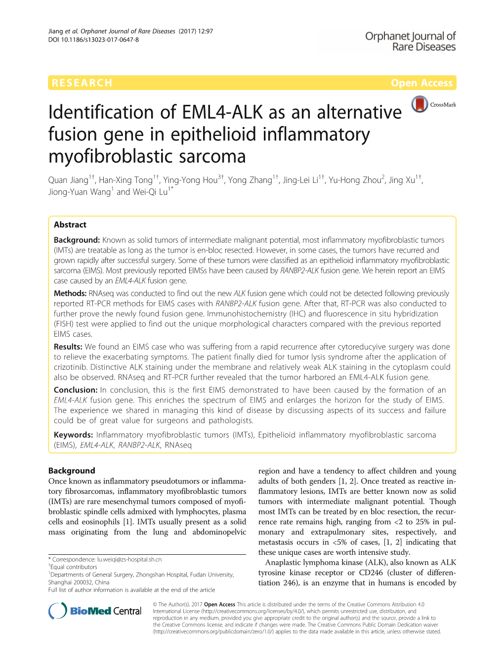 Identification of EML4-ALK As an Alternative Fusion Gene In