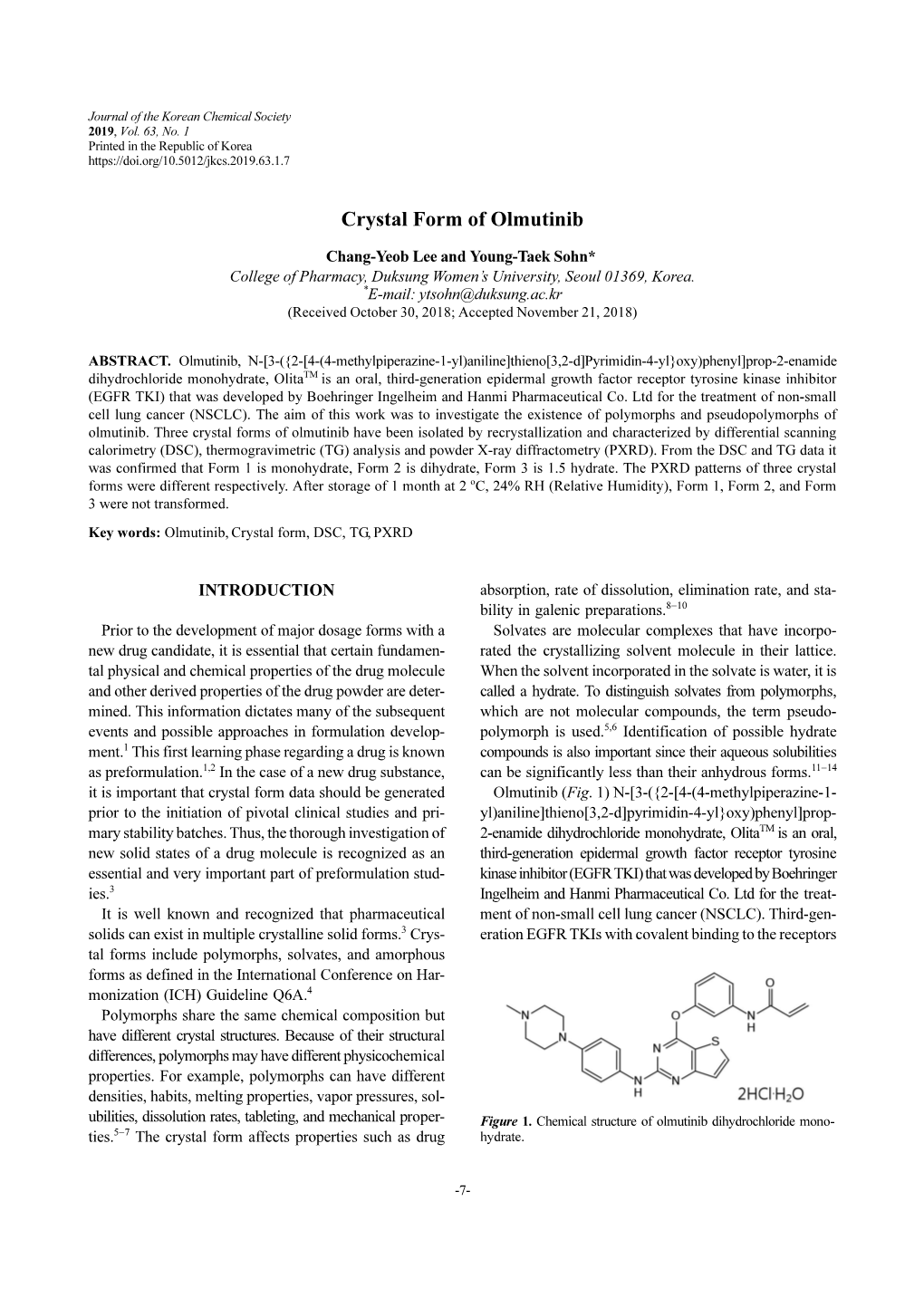 Crystal Form of Olmutinib