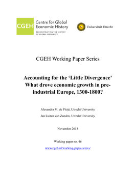 Little Divergence’ What Drove Economic Growth in Pre- Industrial Europe, 1300-1800?