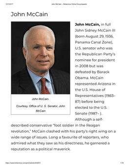 John Mccain -- Britannica Online Encyclopedia
