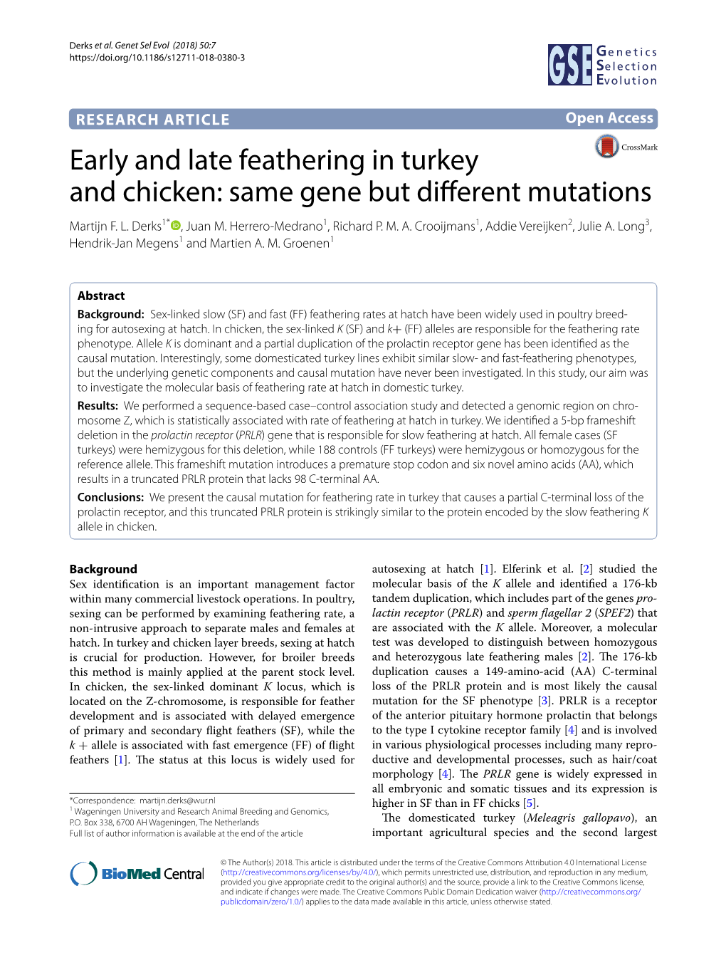 Early and Late Feathering in Turkey and Chicken: Same Gene but Different Mutations