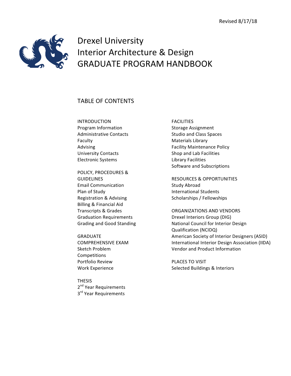 Interior Architecture & Design GRADUATE PROGRAM HANDBOOK