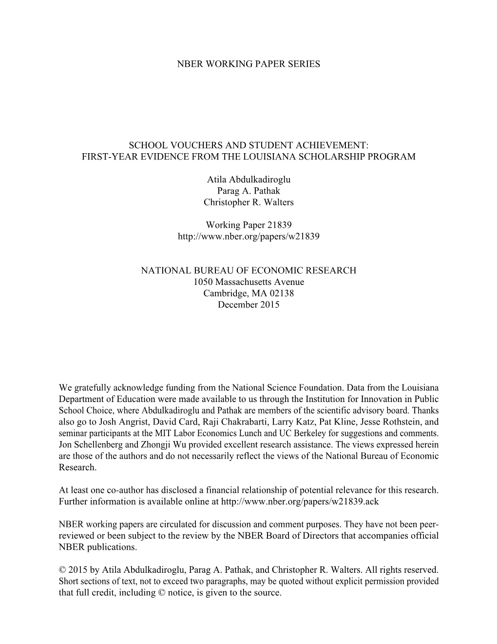 School Vouchers and Student Achievement: First-Year Evidence from the Louisiana Scholarship Program