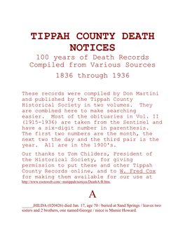 Death Notices of Tippah County