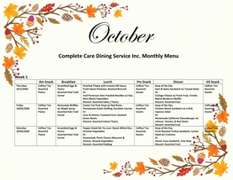 Complete Care Dining Service Inc. Monthly Menu