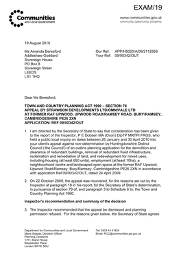 RAF Upwood Appeal Decision and Letter from Secretary of State