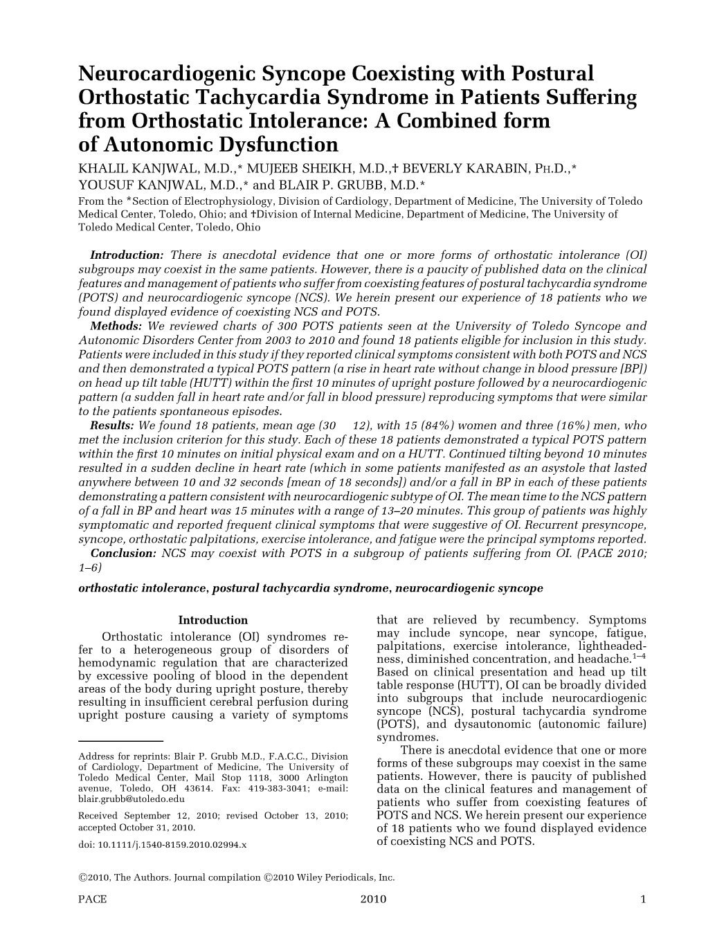 Neurocardiogenic Syncope Coexisting with Postural Orthostatic