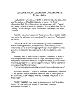LESSONS from LEGENDARY LAUGHMAKERS by Larry Wilde