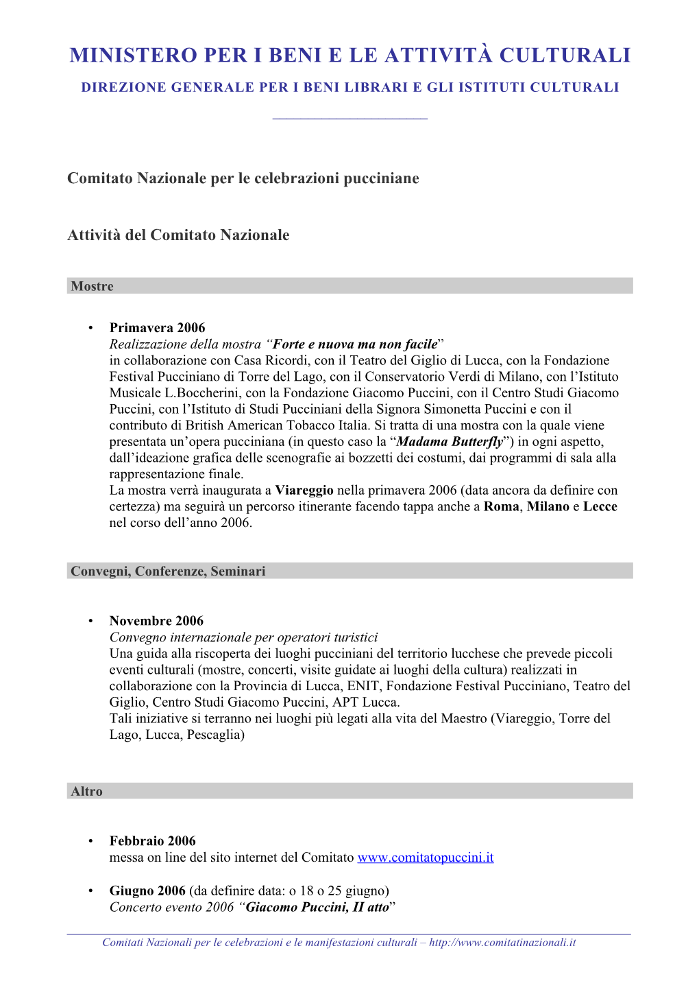 Attività Del Comitato Nazionale