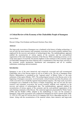 A Critical Review of the Economy of the Chalcolithic People of Inamgaon