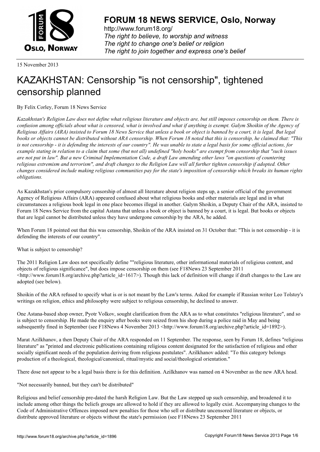 KAZAKHSTAN: Censorship 