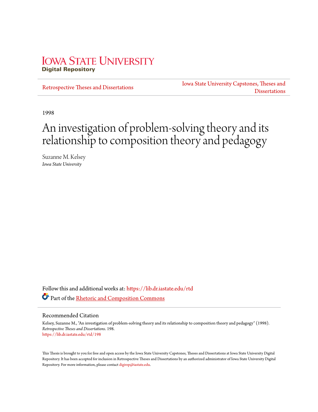 An Investigation of Problem-Solving Theory and Its Relationship to Composition Theory and Pedagogy Suzanne M