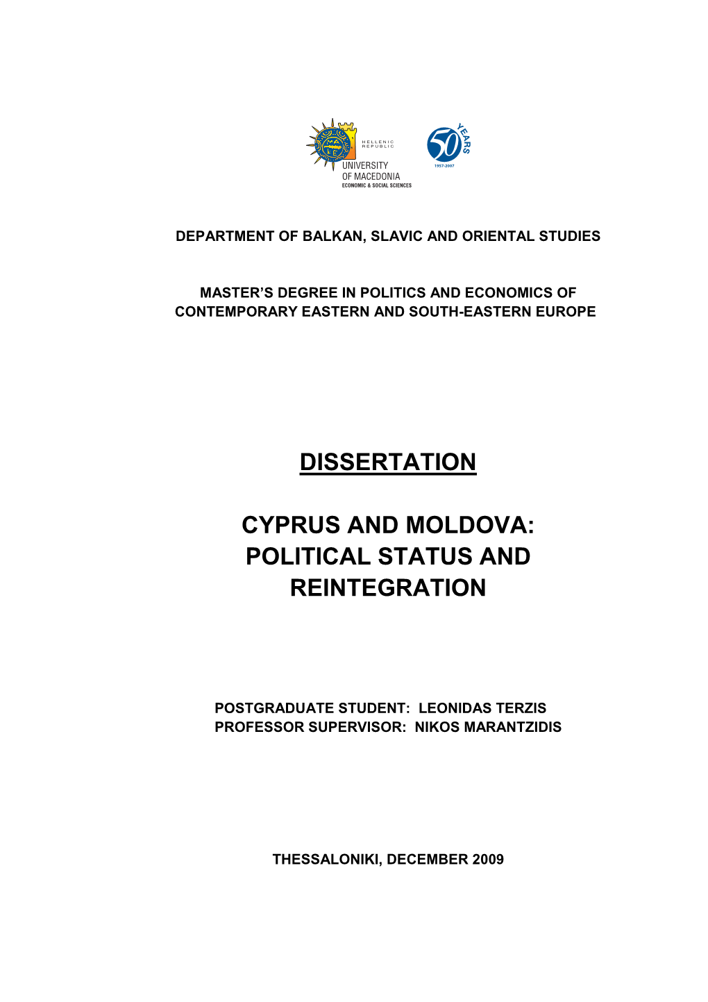 Dissertation Cyprus and Moldova: Political Status