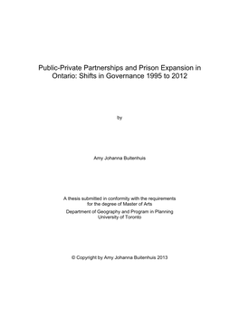 Public-Private Partnerships and Prison Expansion in Ontario: Shifts in Governance 1995 to 2012