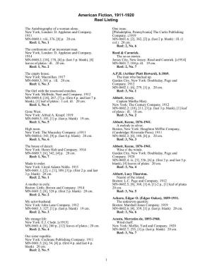 American Fiction, 1911-1920 Reel Listing