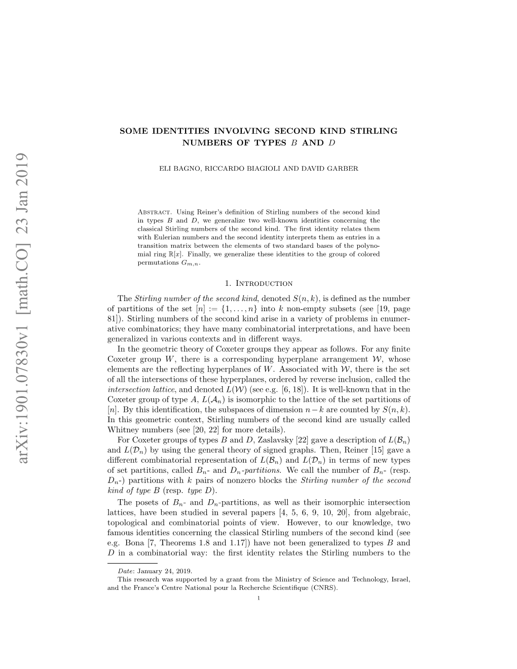 Arxiv:1901.07830V1 [Math.CO] 23 Jan 2019 Eeaie Nvroscnet N Ndﬀrn Ways