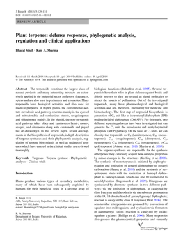 Plant Terpenes: Defense Responses, Phylogenetic Analysis, Regulation and Clinical Applications