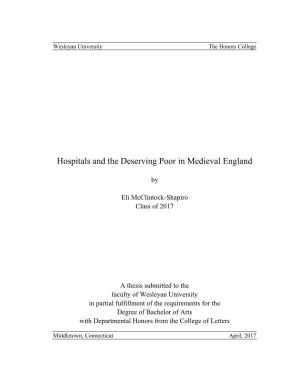 Hospitals and the Deserving Poor in Medieval England