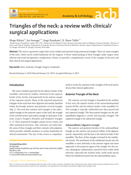 Triangles of the Neck: a Review with Clinical/ Surgical Applications
