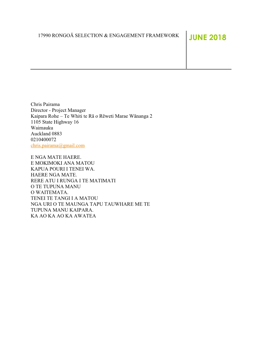 17990 Rongoā Selection & Engagement Framework