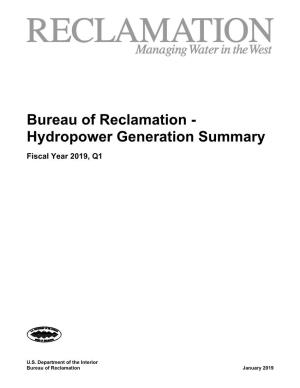 Hydropower Generation Summary Fiscal Year 2019, Q1