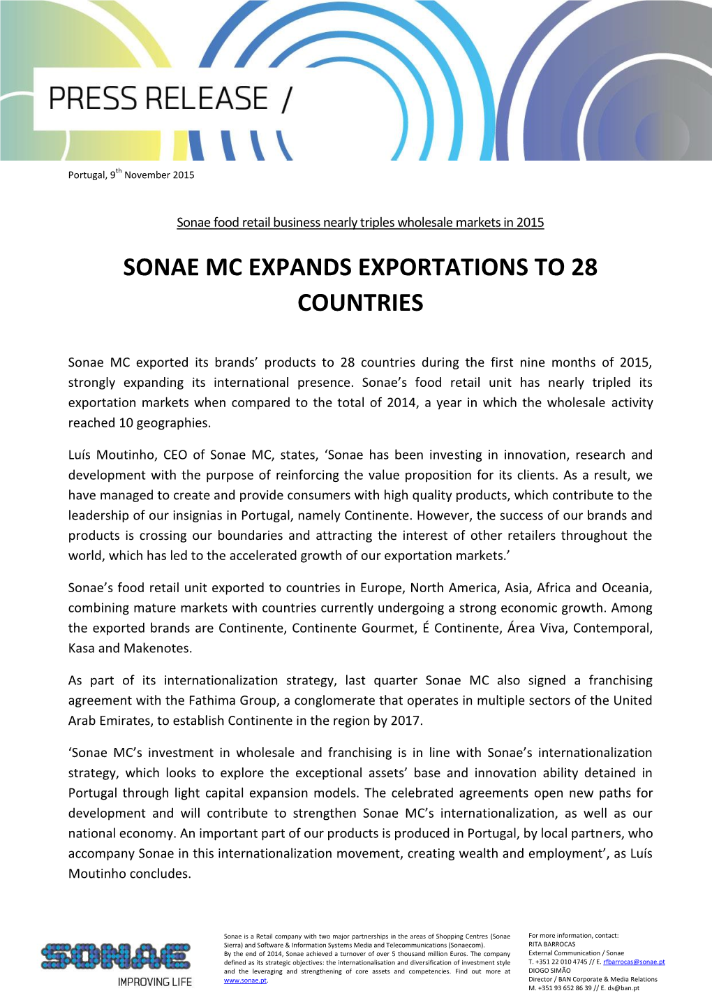Sonae Mc Expands Exportations to 28 Countries
