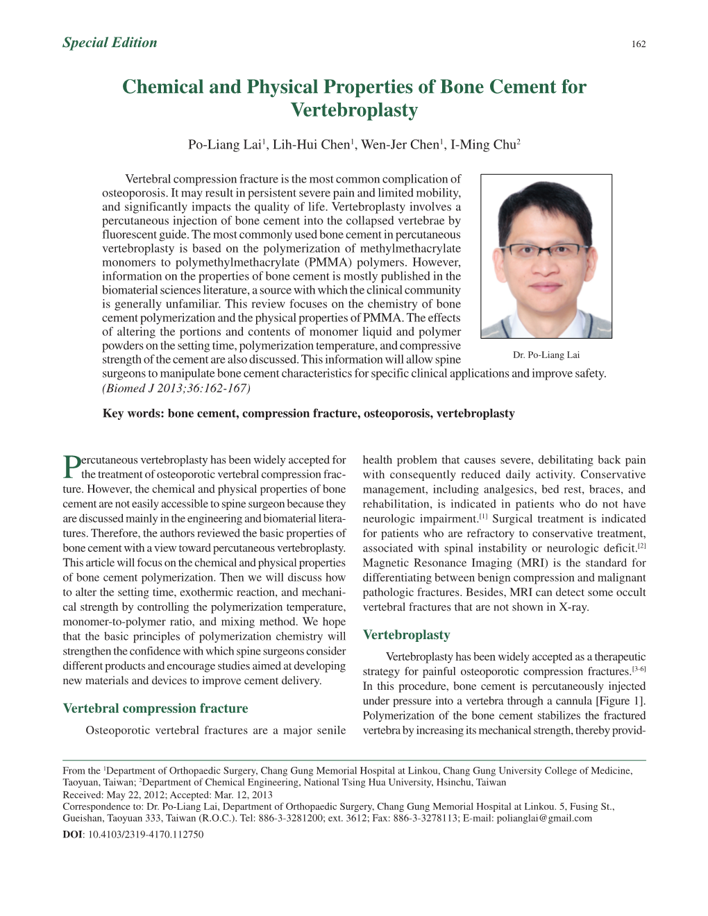 Chemical and Physical Properties of Bone Cement for Vertebroplasty