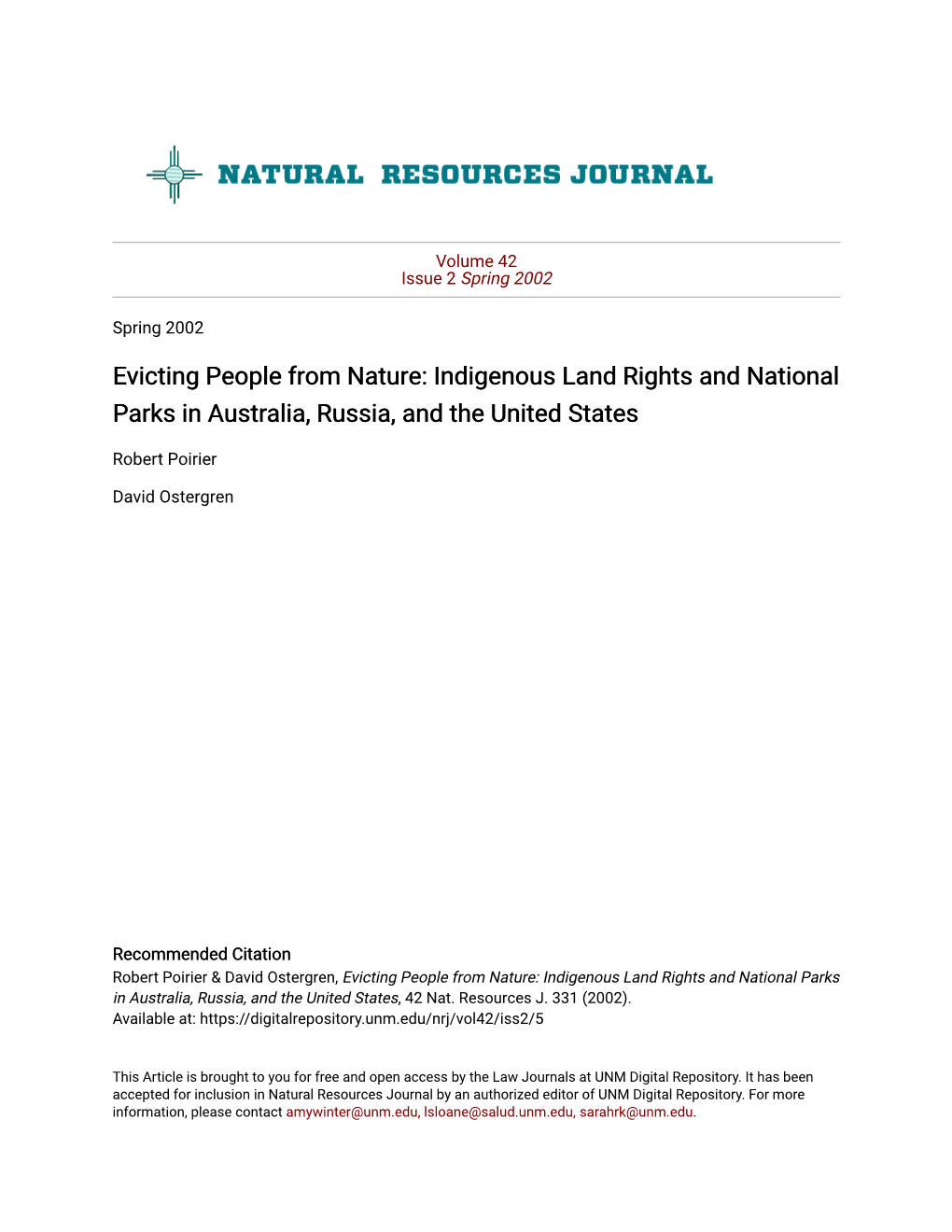Indigenous Land Rights and National Parks in Australia, Russia, and the United States