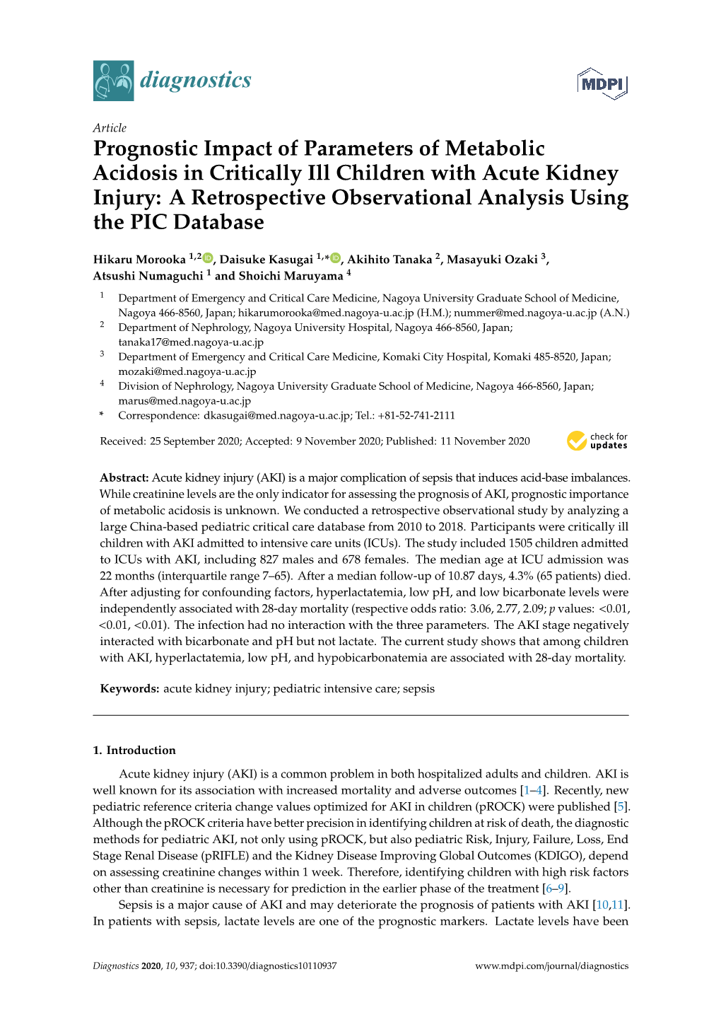 Prognostic Impact of Parameters of Metabolic Acidosis in Critically Ill