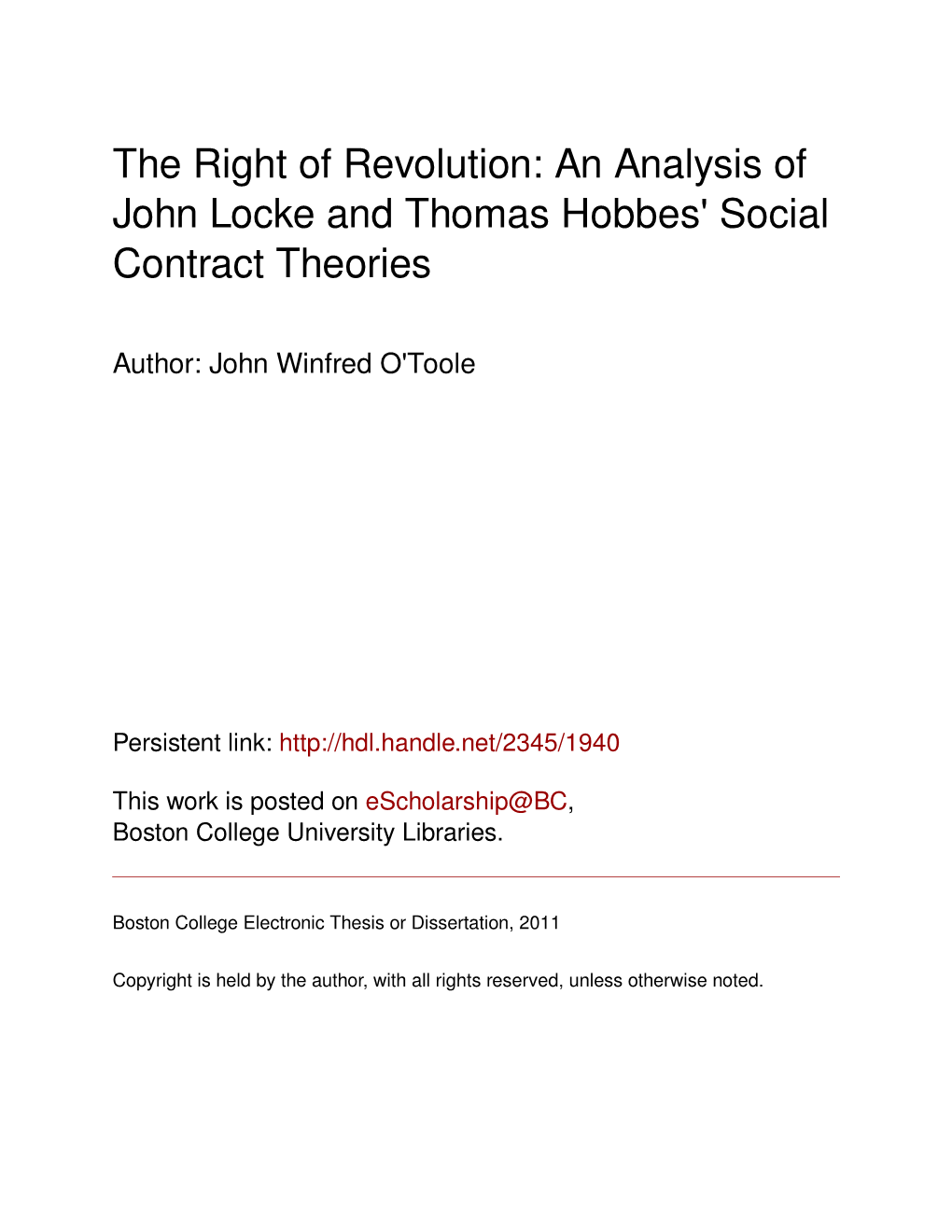 An Analysis of John Locke and Thomas Hobbes' Social Contract Theories