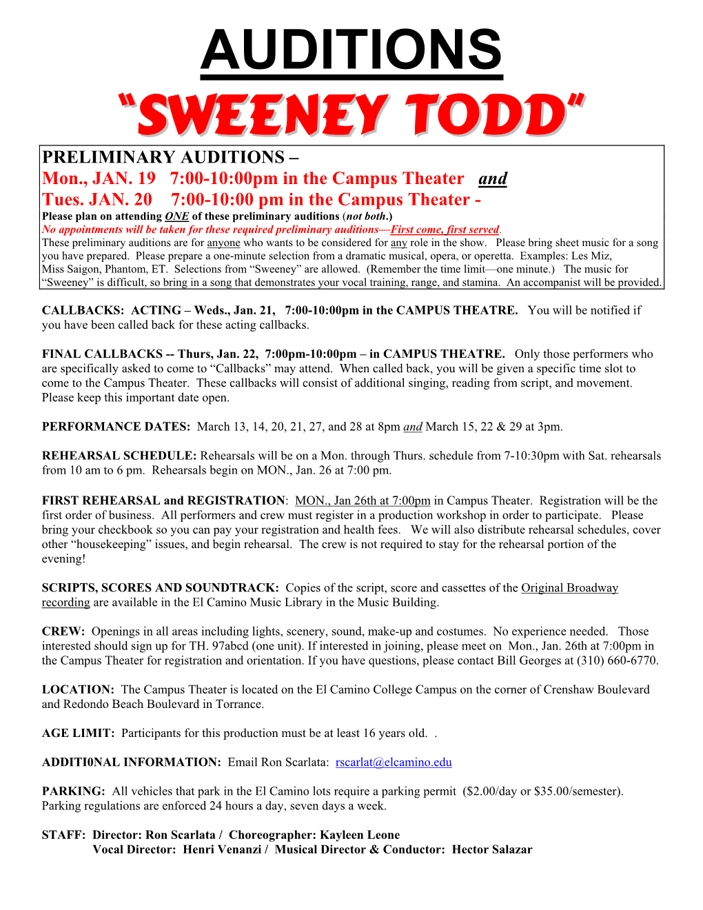Auditions “Sweeney Todd”