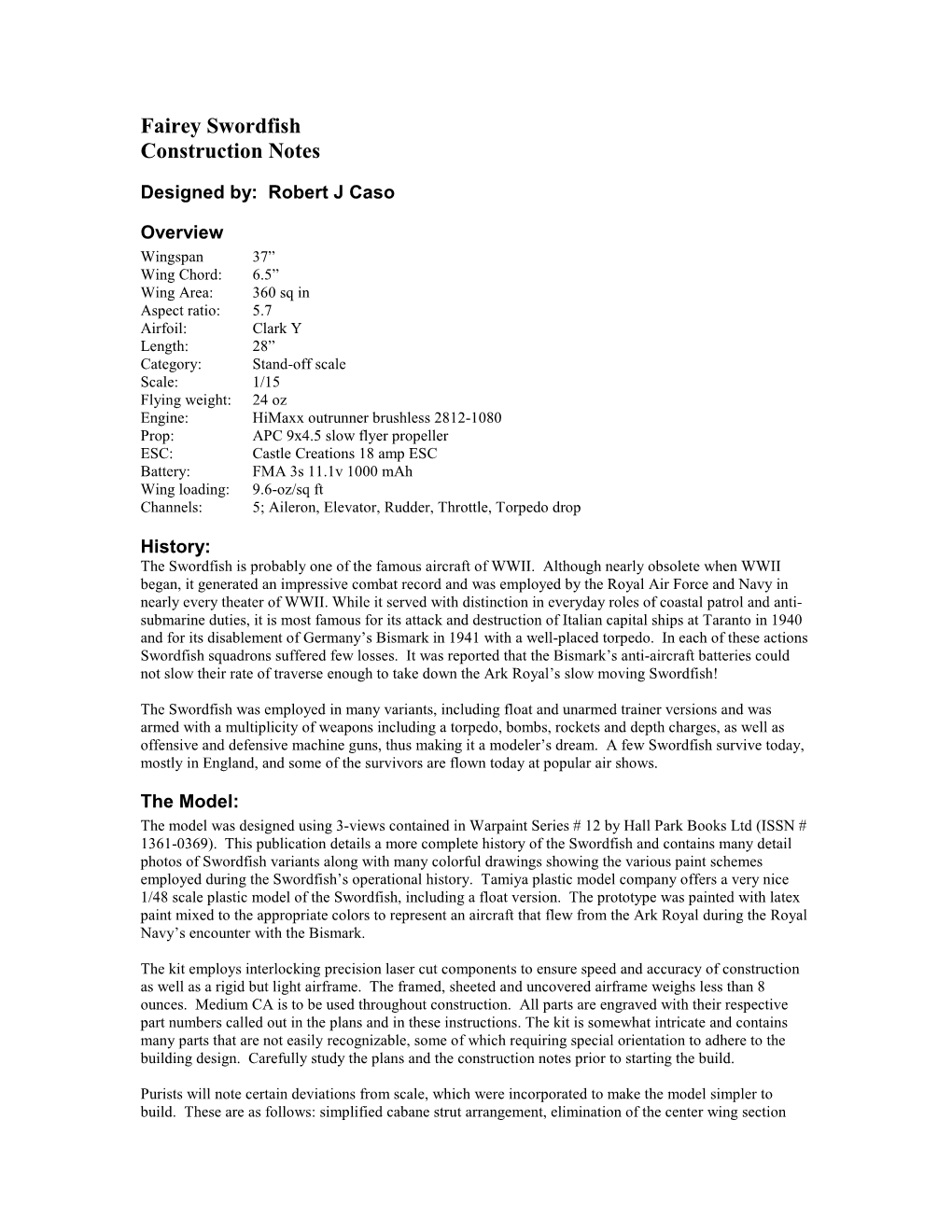 Fairey Swordfish Construction Notes