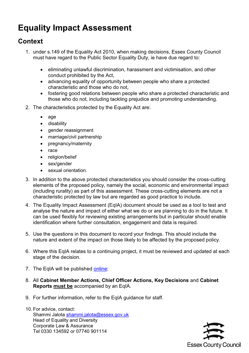 Equality Impact Assessment Context 1