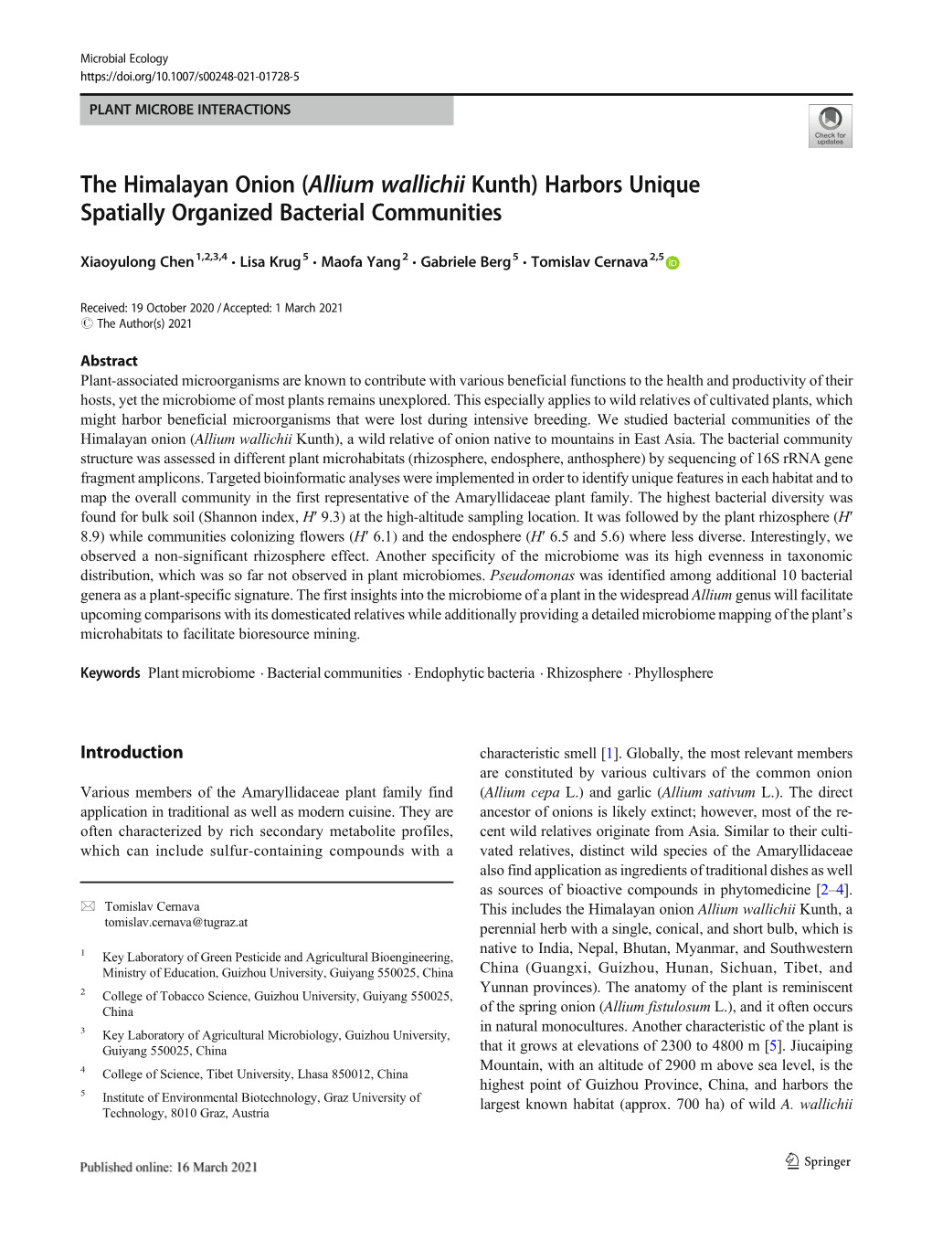 The Himalayan Onion (Allium Wallichii Kunth) Harbors Unique Spatially Organized Bacterial Communities