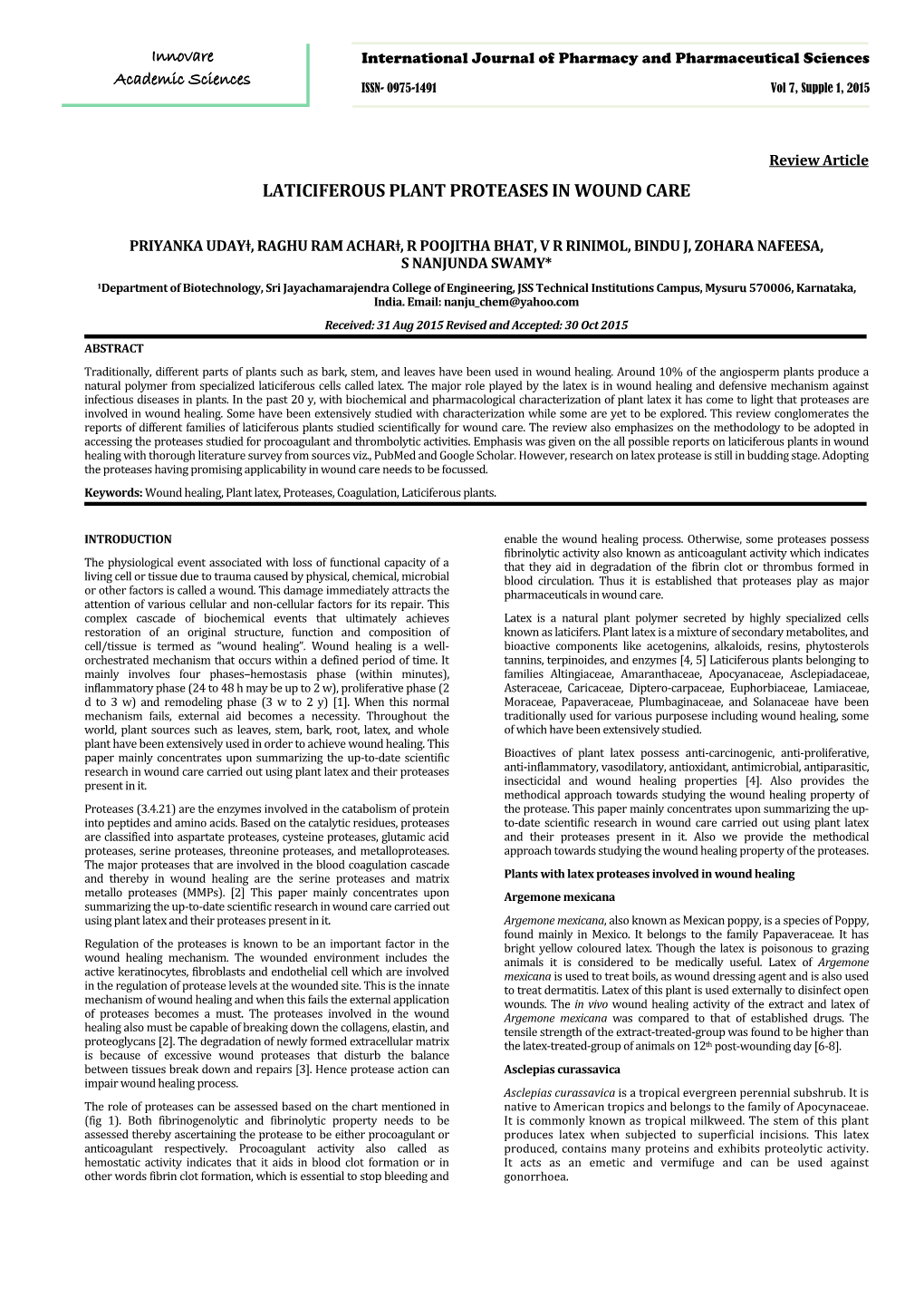 Laticiferous Plant Proteases in Wound Care