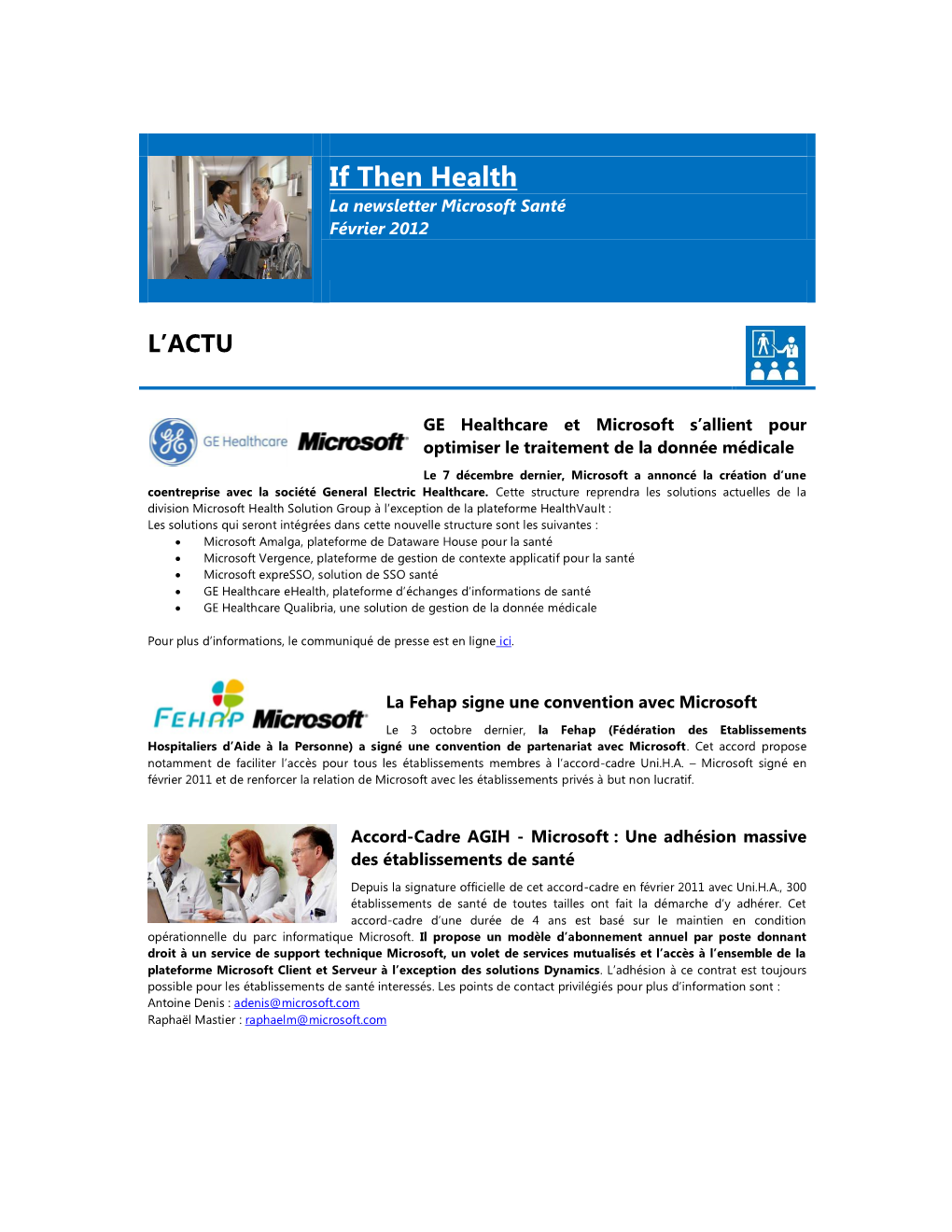 If Then Health La Newsletter Microsoft Santé Février 2012