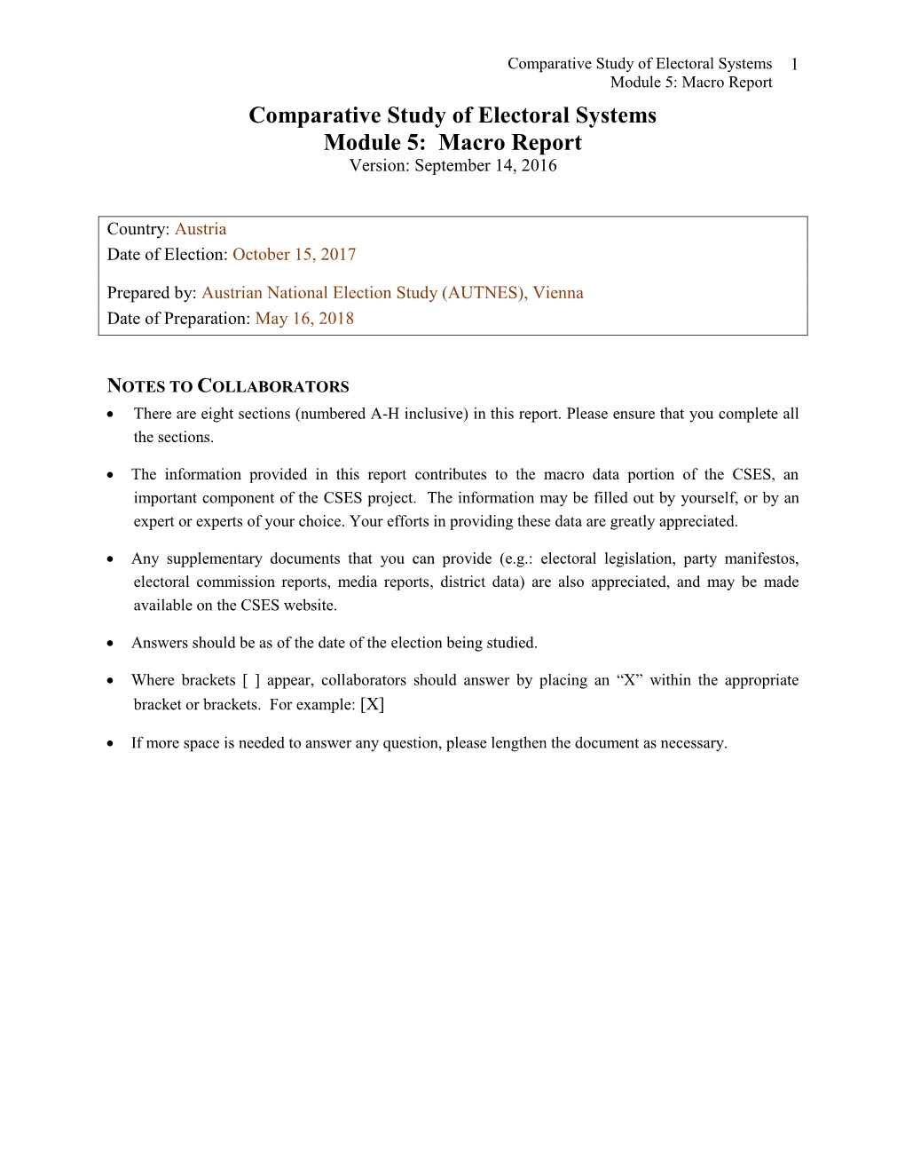 Macro Report Comparative Study of Electoral Systems Module 5: Macro Report Version: September 14, 2016