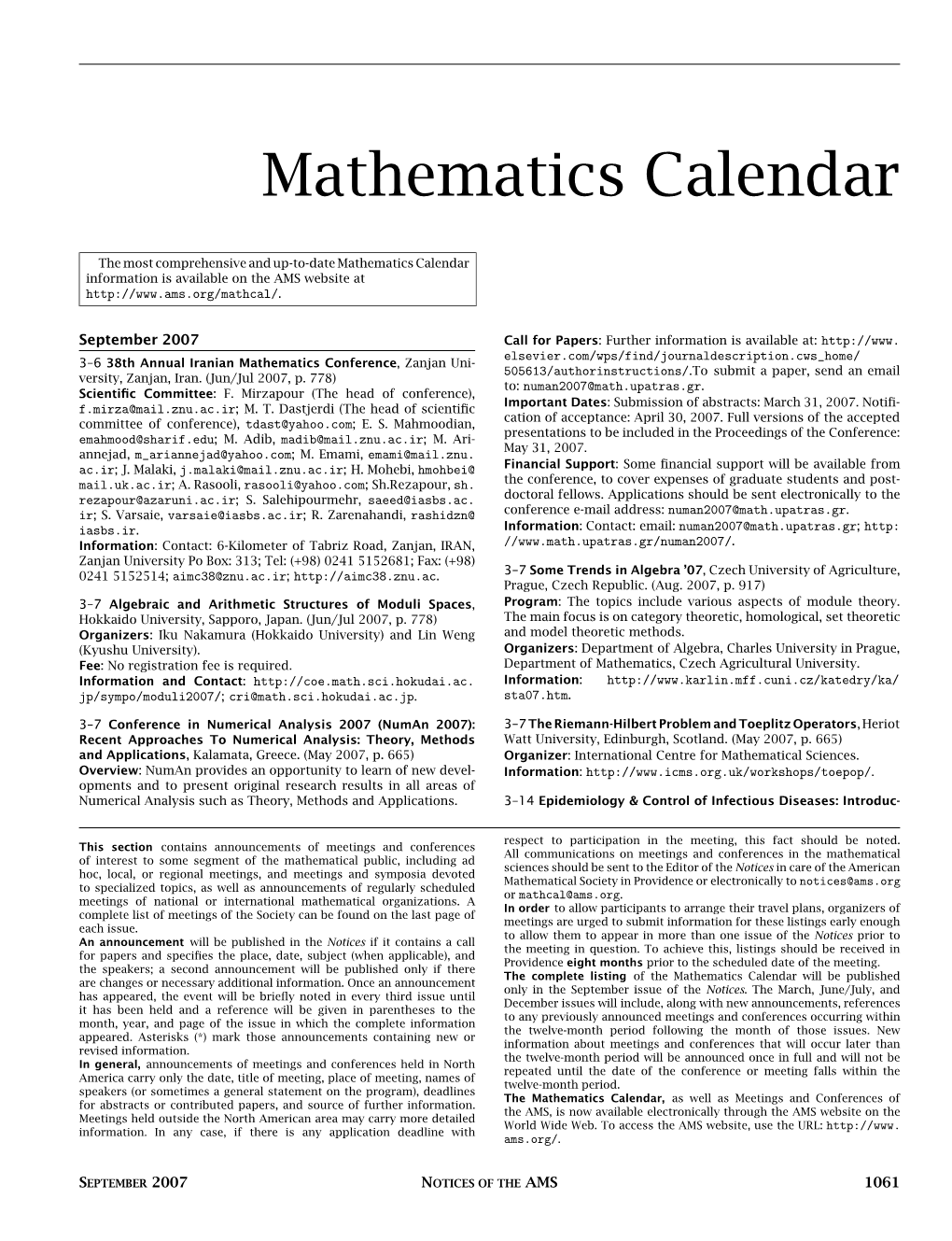 Mathematics Calendar